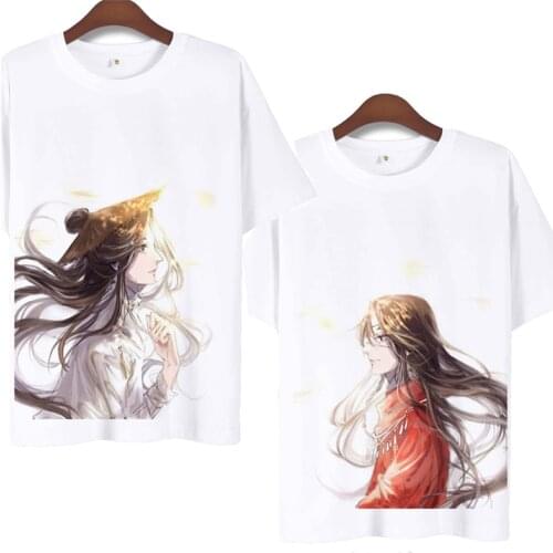 Anime Tian Guan Ci Fu Cosplay Hua Cheng Cosplay Xie Lian Men Summer Casual T Shirts White Short Sleeve Tshirts For Women CS610