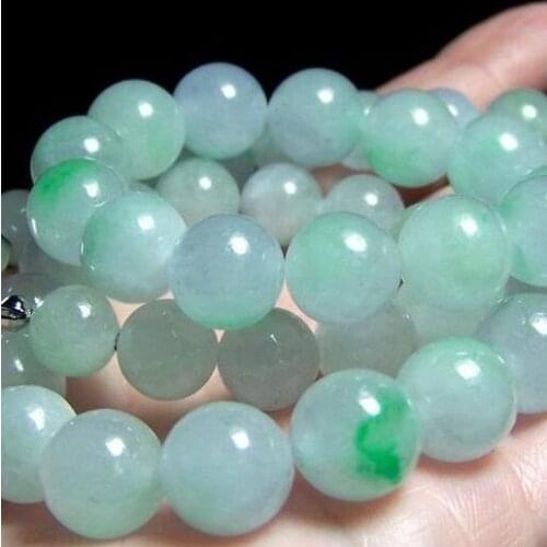Free Shipping Natural Icy White Imperial Green Jadeite Jade Beads Necklace Grade A 12MM fine jewelry