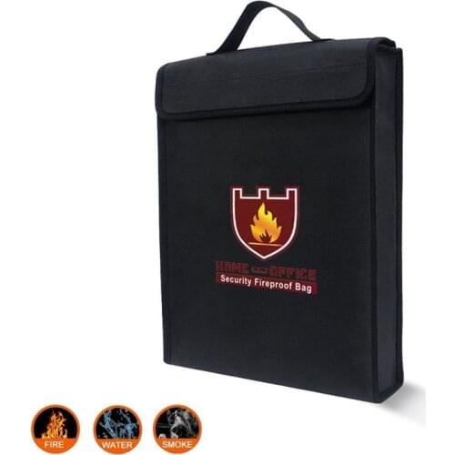 Security Fireproof Document Bag Safe Bag Cash File Envelope Organizer with Strong Handle 38x30x6.5cm Silicone Coated Fiberglass