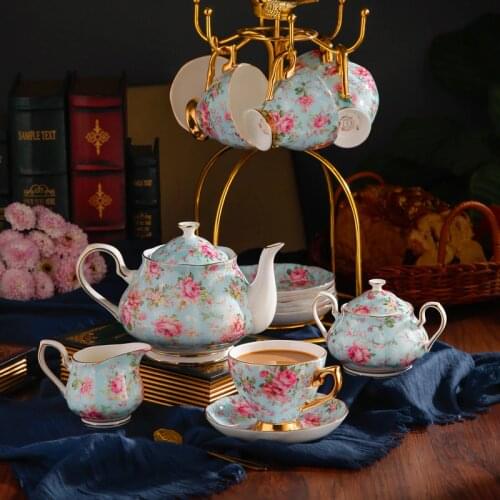 21pcs Bone China Tea Set Coffeeware Pasrotal Coffee Cups And Saucers Creative Porcelain Tableware For Home Office Milk Sugar Pot