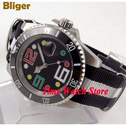Bliger 40mm black sterial dial date luminous saphire glass Ceramic Bezel Automatic movement Mens watch BL110