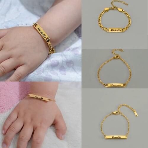 Letter Custom Baby Bracelets Gold Stainless Steel Name Personalized Gifts for Girl&Boy Children Engrave Nameplated Bracelet