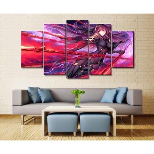 Fate Lancer Scathach Anime 5 Piece Home Decor Picture HD Print Painting Canvas Wall Art Canvas Wall Art For Living Room Artwork