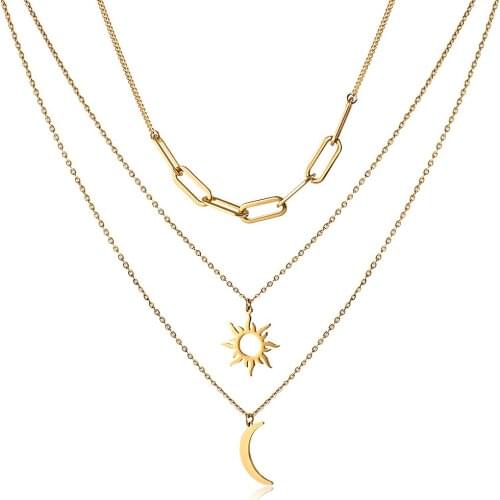 Good Price Multilevel Titanium For Women Fashion Sun Moon Pendant Necklace Jewelry Birthday Party Girl Gift