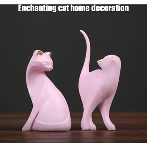 Animal Statue Ornament Simulation Resin Pink Kitten Art Figurine Enchanting Cat Decoration for Home Shelf