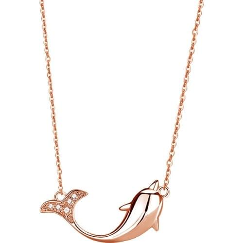 BUC11 Dolphin Love Necklace Female Sterling Silver S925 Small Fresh and Simple Wild Clavicle Chain Niche Design Pendant