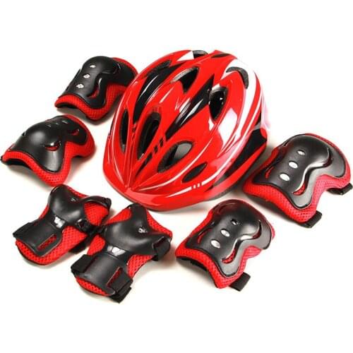 7-piece Set Children Cycling Protector Helmet Knee Elbow Wrist Protector Outdoor Games Exercises Protective Gear