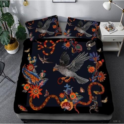Eagle And Flowers Bedding Set Aniaml Comforter Duvet Cover Pillowcases European Style Luxury Bed Sets Decor Bedclothes