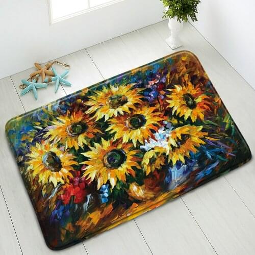Oil Painting Color Flower Non-Slip Bath Mat Sunflower Floral Plant Bedroom Kitchen Doormat Carpet Absorbent Floor Mats Washable