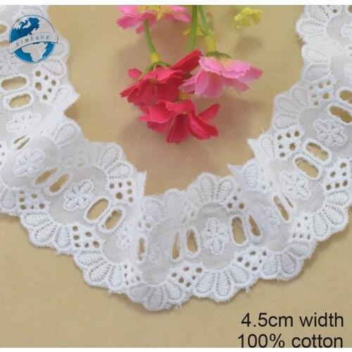 4.5cm cotton white embroided lace ribbon dolls trim fabric DIY wedding Accessories supplies african french lace applique #3536