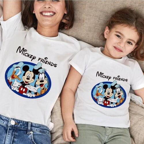 Fashion Mickey Friends Family Matching T-shirt Short Sleeve Family Look T-shirts Mother and Daughter Clothes