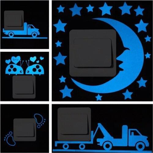 Cartoon Luminous Blue-light Wall Sticker Switch Sticker Glow In The Dark Fluorescent Fairy Stars Cat Sticker Home Decor Kid Room