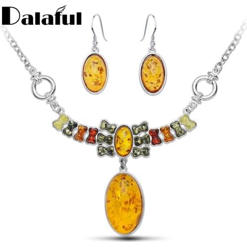 Oval Bone Shape Colorful Baltic simulated Synthetic Honey Elegant Dangle Earring Pendant Necklaces Exquisite Jewelry SetsL41901D