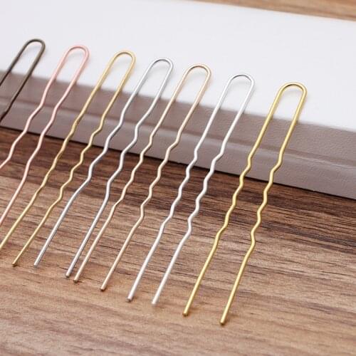 50pcs 75x1.2mm Gold Silver Plated Hairpins U Shape Hair Fork Base Setting DIY Jewelry Accessories Bulks