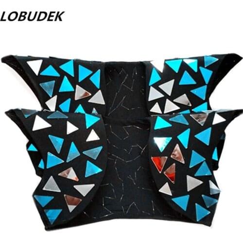 Stage Mirror Armor Waistcoat Vest Women Dance Costume Sexy DJ Leading Dance Team Jazz Performance Silver Vests Singer Stage Wear