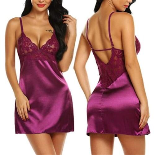 Hot tempt Sexy Sleeveless Nightgown Deep V-Neck Stain Mini Dresses Women Silk Sleepwear Nightwear