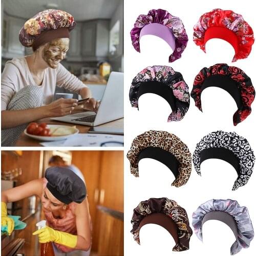 Soft Satin Bonnet Chemo Caps Hair Care Head Wrap Curly Springy Hair Bonnet Women Brim Elastic Wide Band Chemotherapy Nightcap