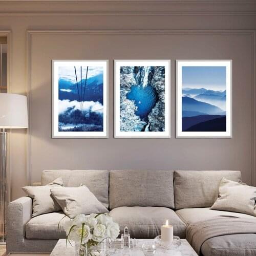 Nordic Landscape Canvas Painting Mountain Beach Art Poster Living Room Decoration Wall Painting Blue Sea Love And Sky Ride