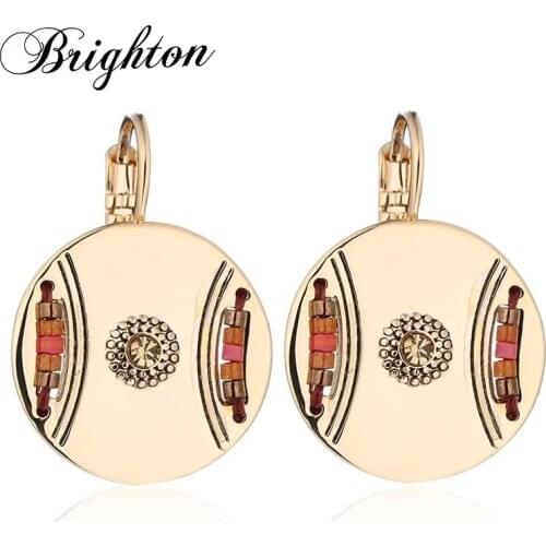 Resin Round Drop Earring For Women Retro New Copper Ethnic Female Dangle Hanging Earring Fashion Ear Jewelry Brinco Mother Gift