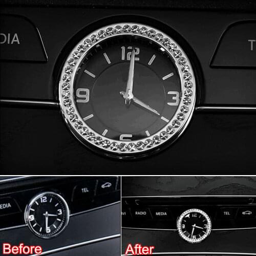 Dash Console Watch Time Clock Cover Trim Diamond Ring Interior Car Styling Accessories For Mercedes Benz C Class W205 2014 2015