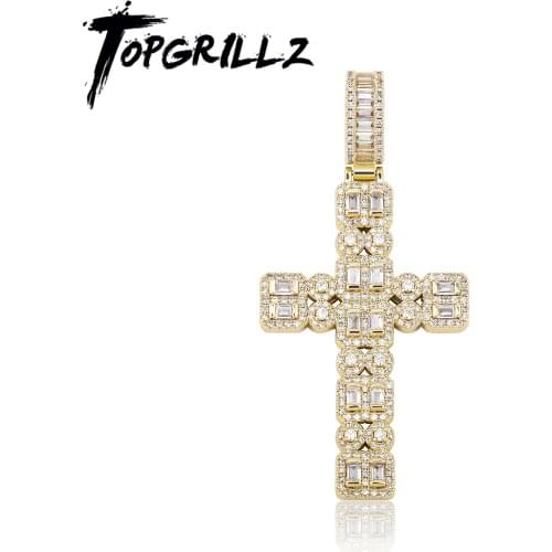 TOPGRILLZ New Cross Pendant Necklace With Gold 4mm Tennis Chain High Quality Ice Micropavé Cubic Zirconia HipHop Fashion Gift