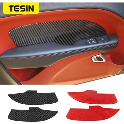 TESIN Interior Moulding For Dodge Challenger Carbon Fiber Car Door Armrest Decoration Panel Stickers For Dodge Challenger 2015