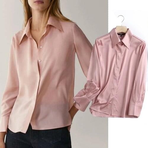 Za 2020 Autumn Blouse Women Office Lady Fashion Simple Silk High Quality Elegant Shirt Long Sleeve Woman Shirt Tops Chic 3 Color