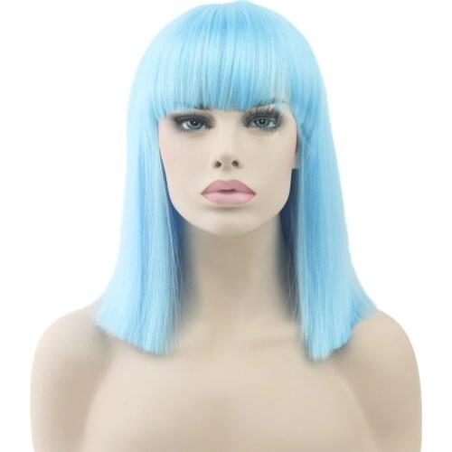 Soowee 8 Colors Synthetic Hair Heat Resistant Blue Black Color Hair Wig Party Straight Short Cosplay Wigs for Women