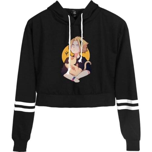 My Hero Academia Denki Kaminari Cropped Hoodies Women Hooded Pullover Crop Tops Harajuku Japanese Fashion Anime Clothes