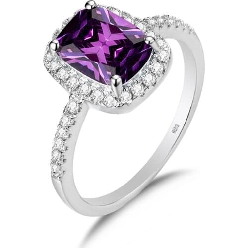 Real 925 Sterling Silver Ring For Women Diamond Gemstones Prong Setting Amethyst Rings Silver 925 Fine Jewelry Engagement Gifts