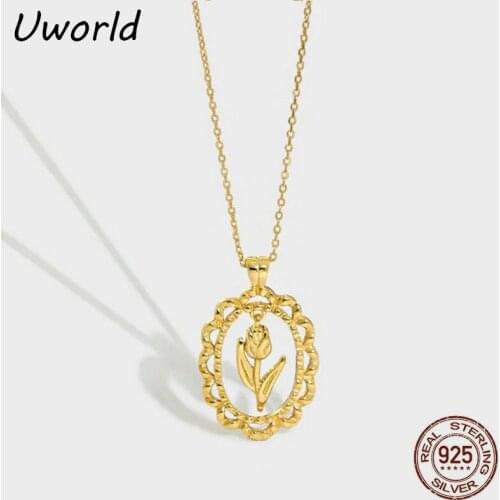Tulip Flower Pendant Necklace for Women New Fashion S925 Sterling Silver Flower Pendant Necklace