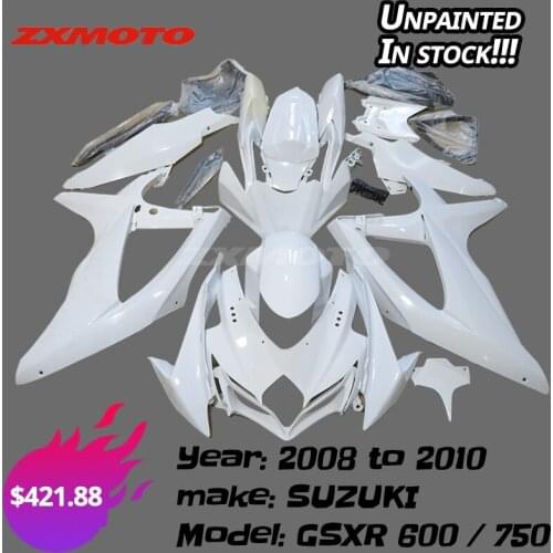 ZXMT Unpainted White Full Fairing Kit Bodywork For 2008 2009 2010 SUZUKI GSX-R600 GSXR 600 750 K8 With Free Seat Cowl In Stock