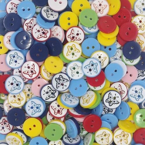 100PCs Resin Buttons 2 holes Round Butterfly Minxed Button Latest Design Scrapbooking Sewing Accessories Craft JS9001 11mm