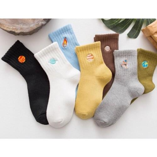 120pairs/lot winter warm women cartoon universe embroidery planet sock/rocket&star sock