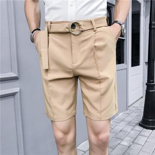 2021 Summer Korean Shorts Mens Fashion Solid Color Business Casual Dress Shorts Men Streetwear Wild Loose Suit Shorts Mens S-XL