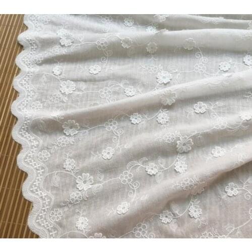 3D Flower Cotton Lace Fabric By The Yard With Bilateral Scalloped In Off White