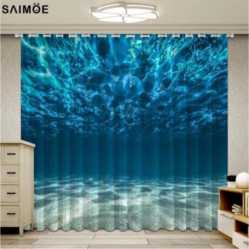 3D Deep Blue Sea View Window Curtains Sea in Sunshine Living Room Bedroom Blackout Curtains Ultra-thin Micro Shading Cortinas