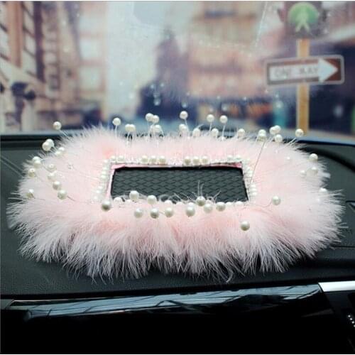 Car pearl feather square anti-skid pad car decoration mobile phone anti-skid pad car dashboard storage pad
