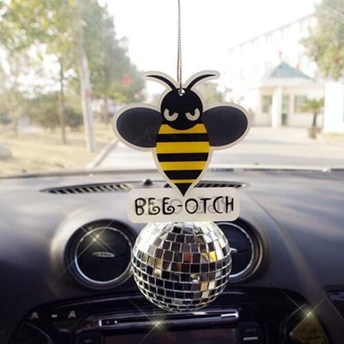 Car Pendant Bee Pattern Bling Bling Crystal Ball for Girl Women Car Rearview Mirror Ornaments Hanging Auto Styling Accessories