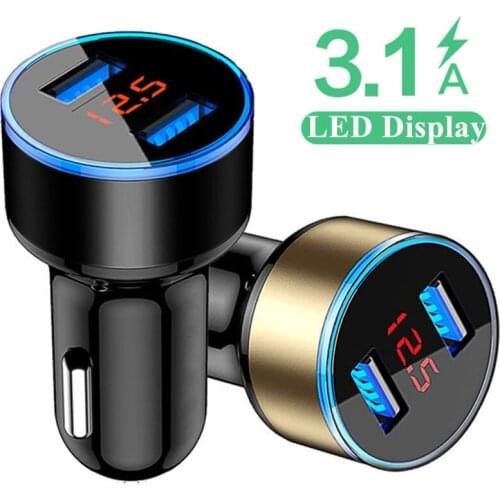 Cargador USB Dual 3.1A para coche, pantalla LED Universal, cargadores de teléfono móvil para Samsung S9, iPhone X, 8 Plus, Xiaom