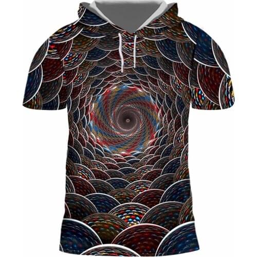 IFPD EU Size Hooded Tshirt Summer Men Casual Cool 3D Print Abstract Vertigo Pattern T-shirt Hiphop Short Sleeve Tops Dropship
