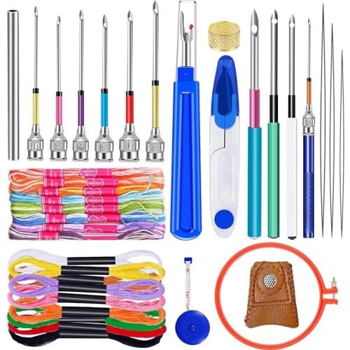 Imzay 41PCS Punch Needle Tool Kit with Embroidery Floss, Embroidery Punch Needle, Needle Threader And Embroidery Hoop