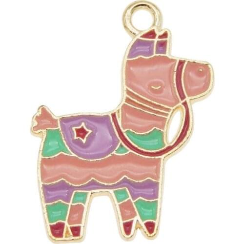 Julie Wang 4PCS Enamel Colorful Horse Charms Cartoon Animal Alloy Gold Tone Metal Pendants Bracelet Jewelry Making Accessory