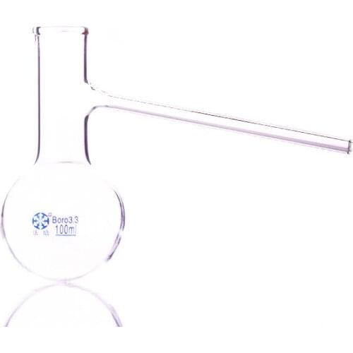 Distilling flask with side tube,Capacity 100ml,Distillation flask with branch,Round-bottomed flask with side glass tube