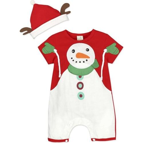 Christmas Infant Newborn Baby Boys Girls Rompers And Hat Clothes Baby Toddler Boys Girls Snowman Jumpsuits New Year Autumn Wear