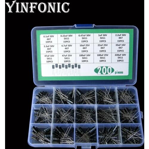 15values 200pcs DIP 0.1uF 50V-220uF 10V Aluminum electrolytic capacitors kit box