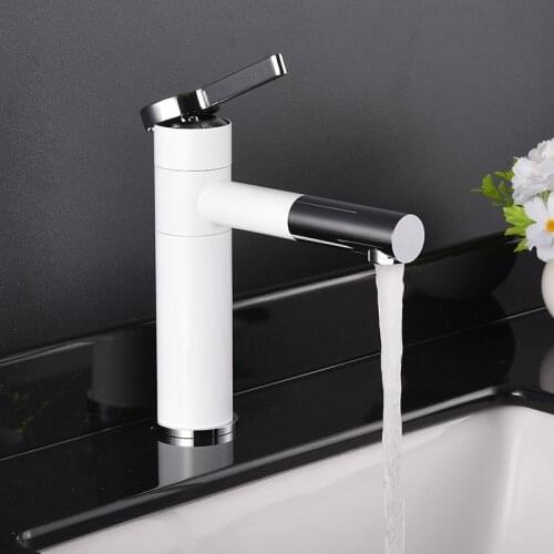 Bathroom Basin Faucet 360 Degree Rotate Sink Mixer Tap Deck Mounted Swivel Spout Single Handle Hot and Cold Water Faucet