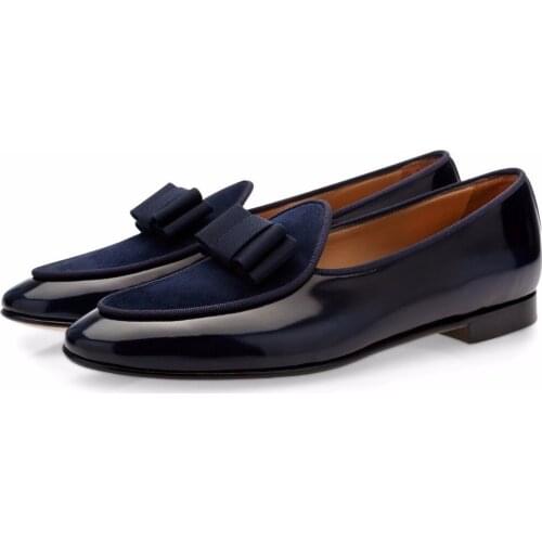 2018 Hot selling Men Patent Leather Shoes butterfly-knot Slip-on Loafers Luxury Handmade Bowtie Sapatos Fashion Men Casual Shoes