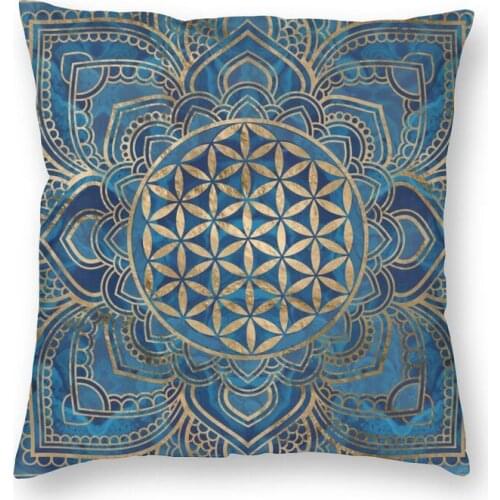 Lotus Mandala Cushion Cover 40x40cm Home Decorative Print Bohemian Boho Pattern Throw Pillow Case for Sofa Double-sided