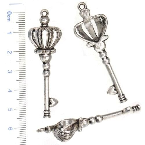 Metal Charms For Jewelry Making Bracelets Handwork Suspensions Key Heart Love Swell Hollow Silver DIY Components 57*18mm 10pcs